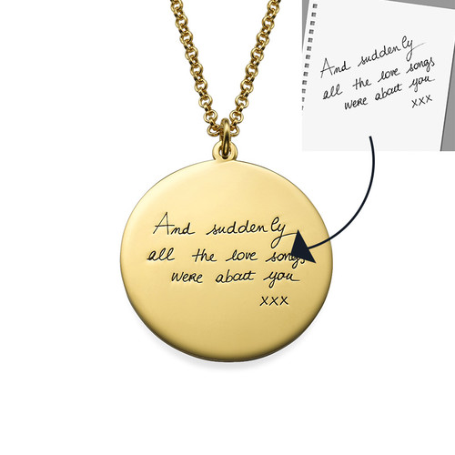 Handwriting Necklace with Gold Plating - Disc Shaped