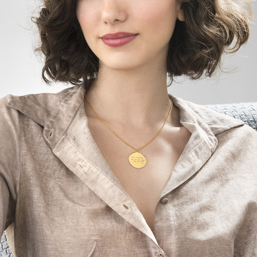 Handwriting Necklace with Gold Plating - Disc Shaped