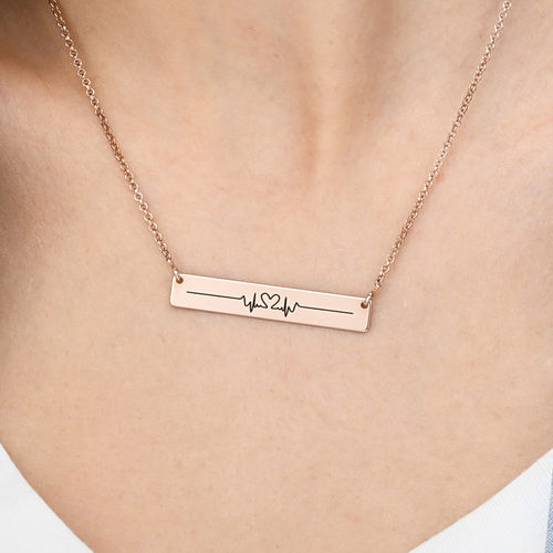 Heart Beat Bar Necklace in Rose Gold Plating