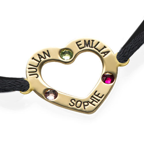 Heart Bracelet with Birthstones - 18K Gold Plating