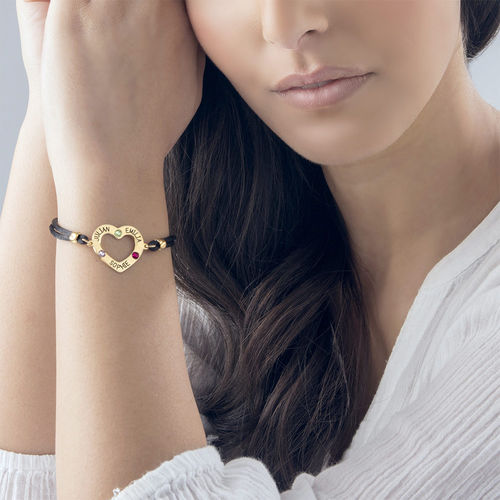 Heart Bracelet with Birthstones - 18K Gold Plating