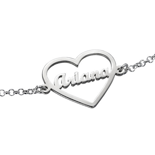 Heart Bracelet with Name in Silver