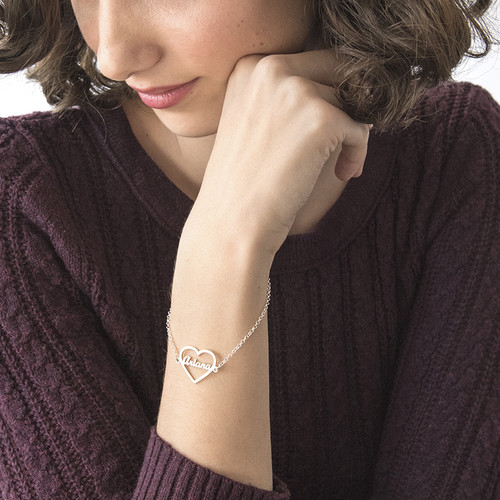 Heart Bracelet with Name in Silver