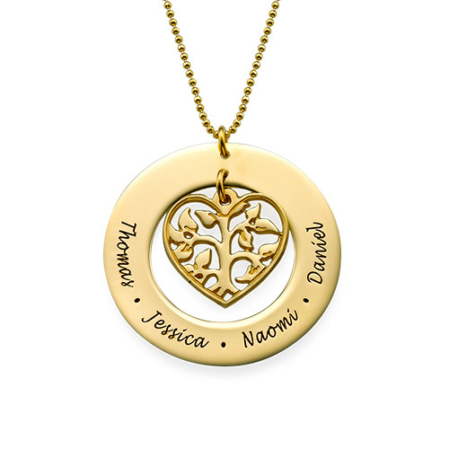 Heart Family Tree Necklace in 18k Gold Plating