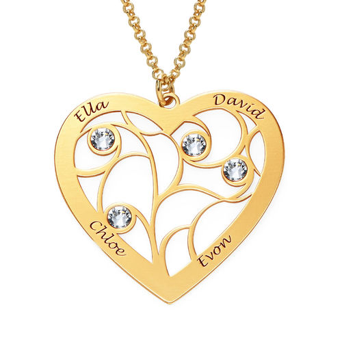 Heart Family Tree Necklace with birthstones in Gold Plating