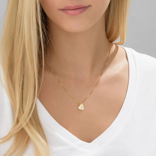 Heart Initial Necklace with Pearl  in Gold Plating