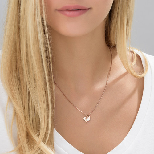 Heart Initial Necklace with Pearl  in Rose Gold Plating