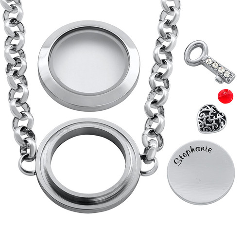 Heart & Key Floating Locket Stainless Steel Bracelet