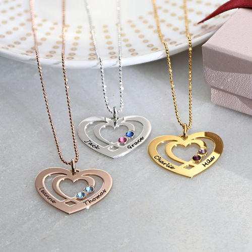 Heart Necklace in Gold Plating with Birthstones