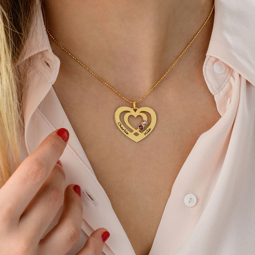 Heart Necklace in Gold Plating with Birthstones