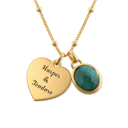 Heart Necklace in Gold Plating with Semi-Precious Gemstone