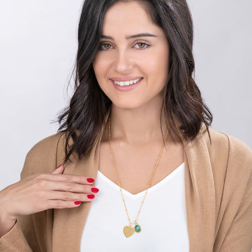 Heart Necklace in Gold Plating with Semi-Precious Gemstone