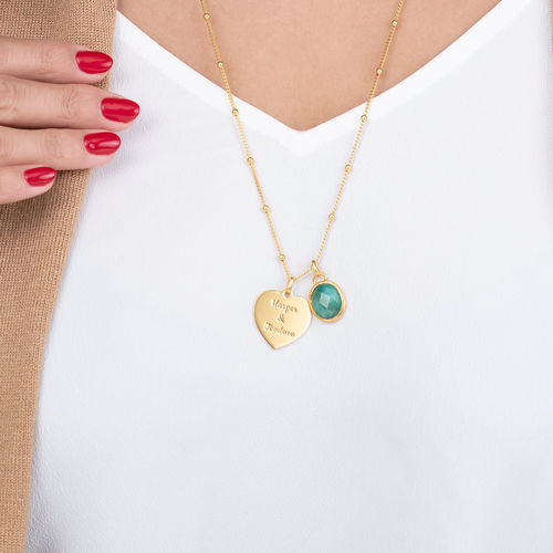 Heart Necklace in Gold Plating with Semi-Precious Gemstone