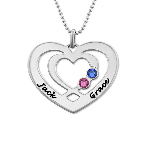 Heart Necklace in Silver with Birthstones