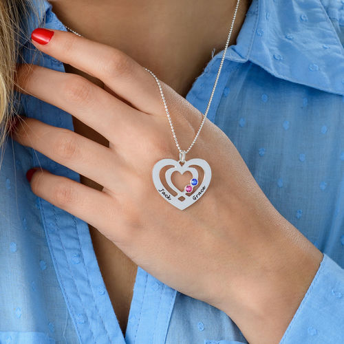 Heart Necklace in Silver with Birthstones