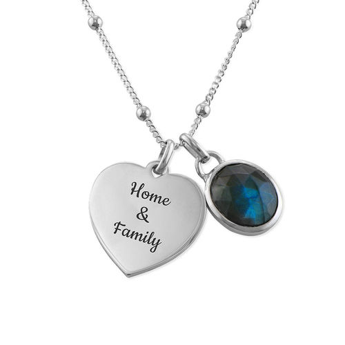 Heart Necklace in Silver with Semi-Precious Gemstone