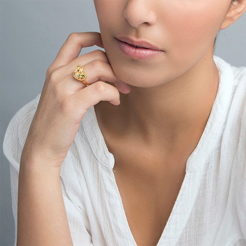 Heart Shaped Birthstone Ring with Gold Plating