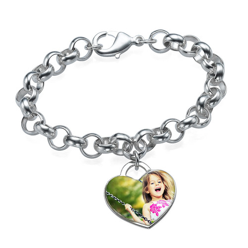 Heart Shaped Photo Charm Bracelet