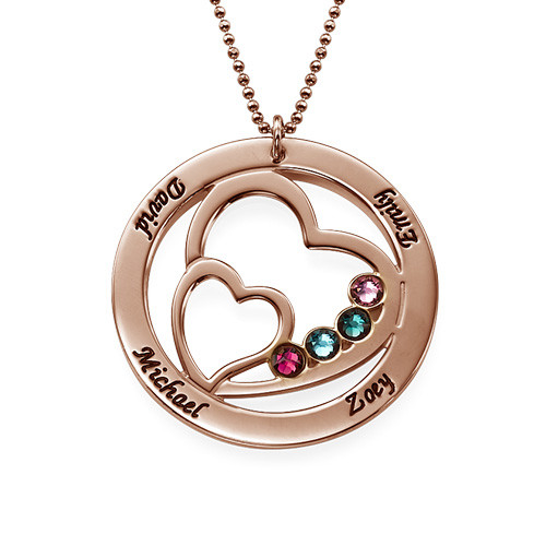 Heart in Heart Birthstone Necklace for Moms  - Rose Gold Plating