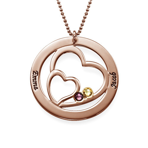 Heart in Heart Birthstone Necklace for Moms  - Rose Gold Plating