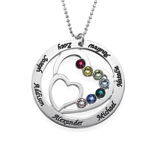 Heart in Heart Birthstone Necklace for Moms in Sterling Silver