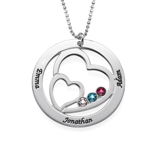 Heart in Heart Birthstone Necklace for Moms in Sterling Silver