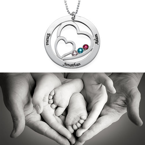 Heart in Heart Birthstone Necklace for Moms in Sterling Silver