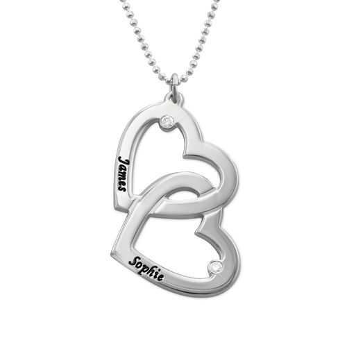 Heart in Heart Necklace in Silver with Diamonds