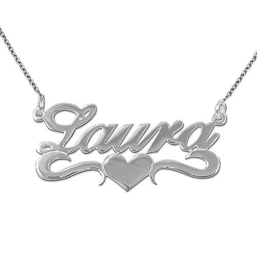 Silver Middle Heart Name Necklace