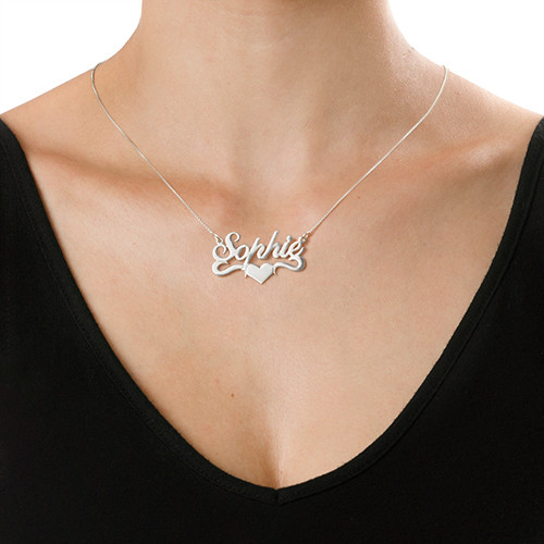 Silver Middle Heart Name Necklace