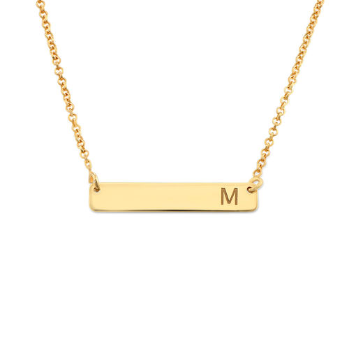 Horizontal Bar Necklace with Initial in Gold Plating