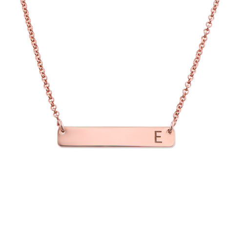 Horizontal Bar Necklace with Initial in Rose Gold Plating