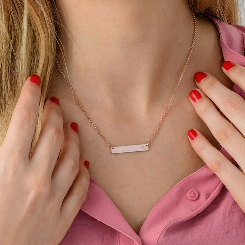 Horizontal Bar Necklace with Initial in Rose Gold Plating