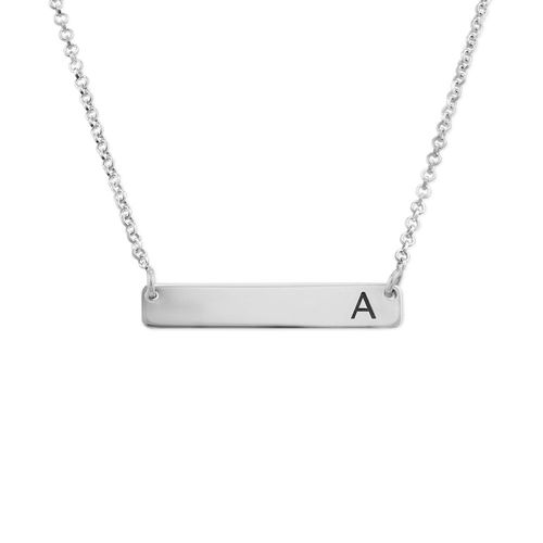 Horizontal Bar Necklace with Initial in Silver