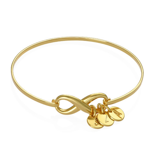 Infinity Bangle Bracelet with Initial Charms in Gold Plating