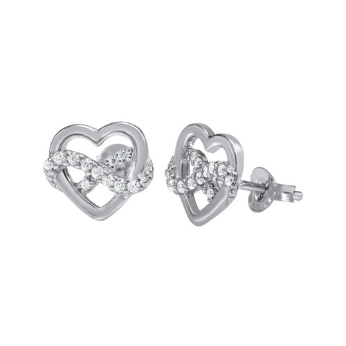 Infinity Heart Earrings in Silver & Cubic Zirconia