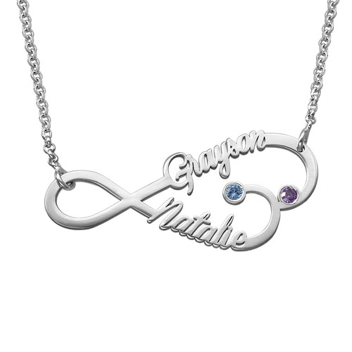 Infinity Heart Name Necklace with Birthstones