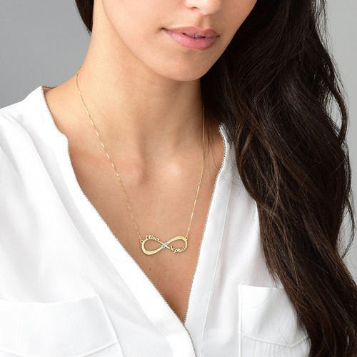 Infinity Name Necklace with Birthstones  - 14k Gold