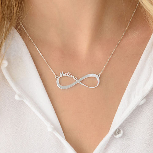 Infinity Name Sterling Silver Diamond Necklace