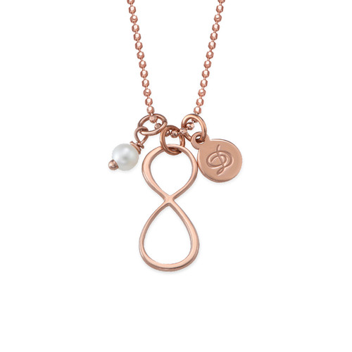 Infinity Necklace with Initial Charm in Rose Gold Plating