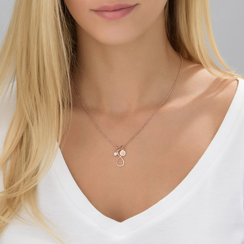 Infinity Necklace with Initial Charm in Rose Gold Plating