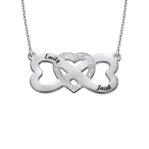 Infinity Sparkling Heart Necklace with Names