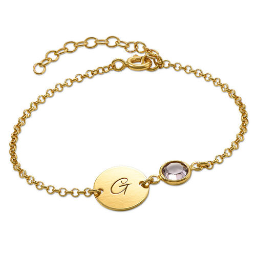 Initial Bracelet with Birthstone in Gold Plating