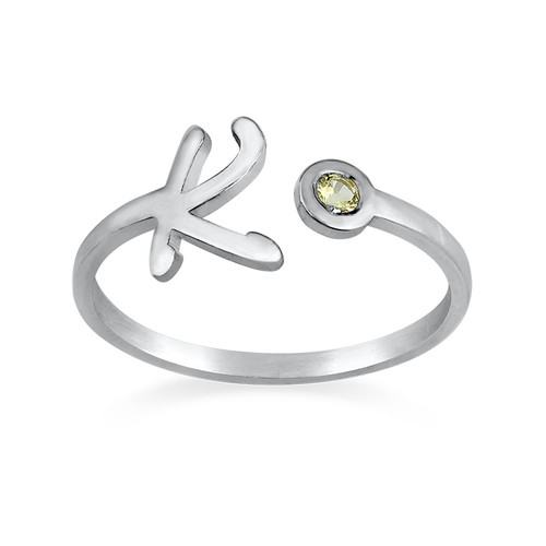 Initial Open Ring with Birthstone