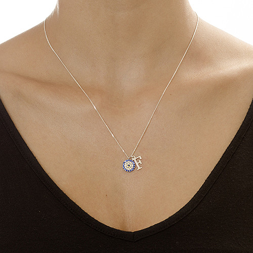 Initial Pendant with Evil Eye Charm