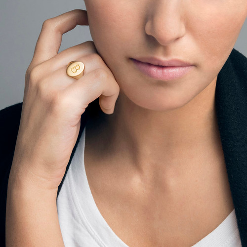 Initial Signet Ring - 18k Gold Plated