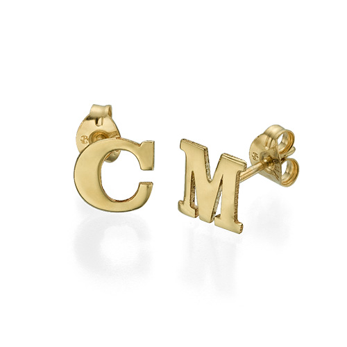 Initial Stud Earrings in 14k Solid Gold - Print