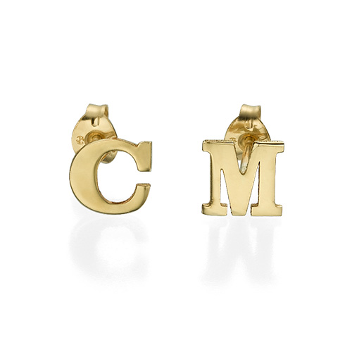 Initial Stud Earrings in 14k Solid Gold - Print