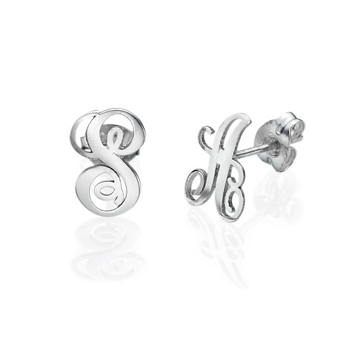 Initial Stud Earrings in Silver