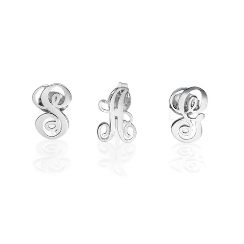 Initial Stud Earrings in Silver